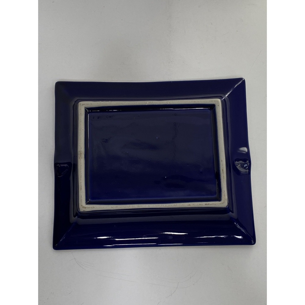 Cobalt Blue and Gold Floral Cigar Ashtray Rectangle Decorative 7.3/4 X 6.5 - Picture 4 of 5